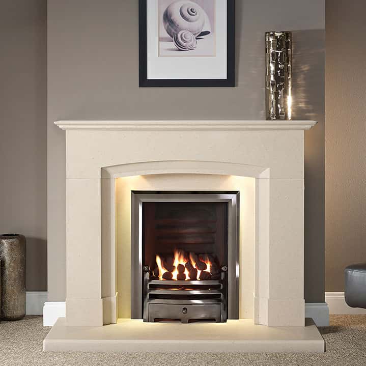 Deighton suite with inset gas fire