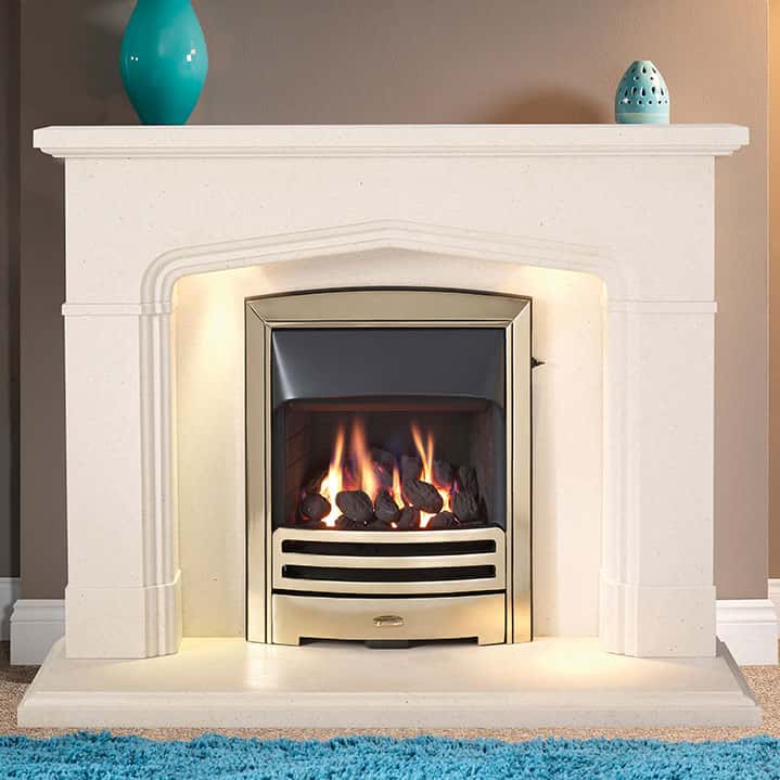 Woodbridge Satin Beige suite with inset gas fire