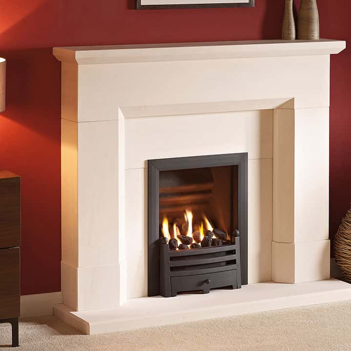 Parrona limestone suite with inset gas fire