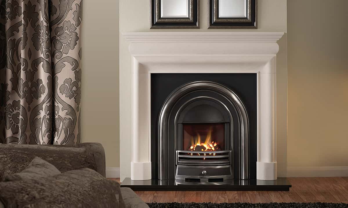 Mulholland limestone surround with balanced flue Greencast gas fire